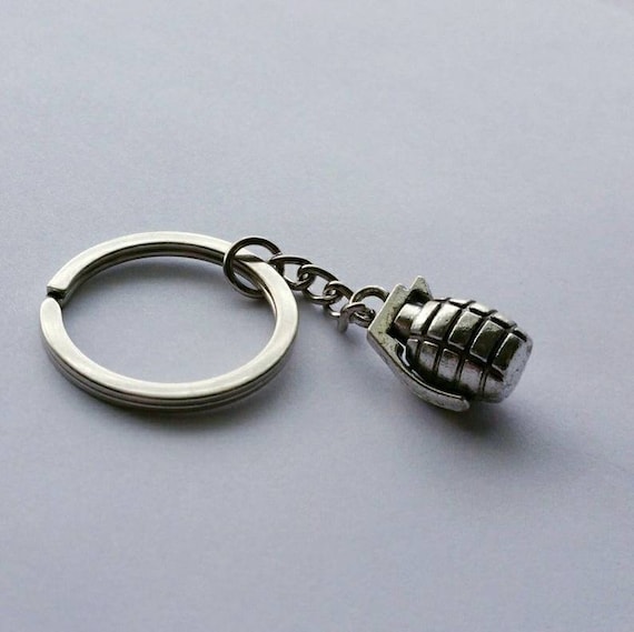 Grenade Keychain Small Silver Grenade Keychain Grenade Etsy