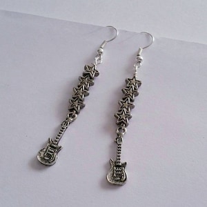 Rock Star Earrings, Guitar Earrings, Rock Star Dangle Earrings, Guitar Hook Earrings, Rock n Roll Jewelry, Gift for Music Lover