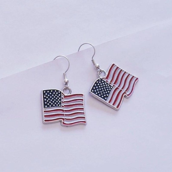 American Flag Earrings USA Flag Dangle Earrings Flag Hook - Etsy