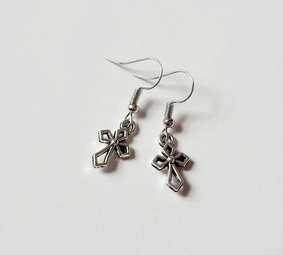 Crucifix Earrings, Cross Earrings, Gothic Crucifix Hook Earrings - Main Image