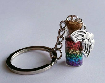 Porte-clés arc-en-ciel, Porte-clés à paillettes arc-en-ciel, Porte-clés en pot en verre, Porte-clés arc-en-ciel LGBT Pride, Porte-clés lesbien, Cadeau pour partenaire, Cadeau unique