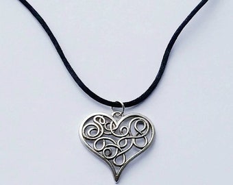 Filigree Heart Pendant Necklace, Swirly Heart Pendant, Gift for Her, Love