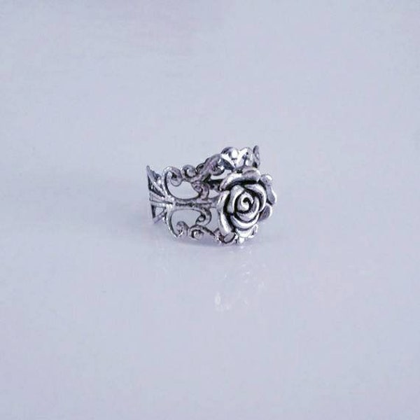 Rose Filigree Ring, Rose Ring, Adjustable Rose Ring, Spring Jewelry, Spring Accessory, Silver Rose Ring