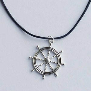 Rudder Pendant Necklace, Sailor Pendant Necklace, Rudder Cord Necklace, Nautical Jewelry, Gift for Dad, Gift for Boyfriend, Gift for Husband