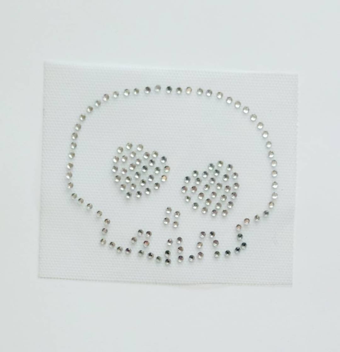 Skeleton Rhinestone Face Skull Rhinestone Appliqué, Skull Rhinestud Transfer, Halloween Iron On ...