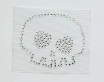 Skull Rhinestone Appliqué, Skull Rhinestud Transfer, Halloween Iron on, DIY Costume Bling, Skeleton Face Iron on Patch