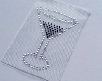 Martini Glas Strass Appliqué, Strass Martini Iron-on Patch, Party Girl Bling, Verjaardagsfeest Bling, Bachelorette Party Bling