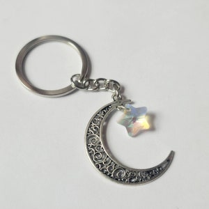 Moon and Star Keychain, Moon and Star Keyring, Moon and Star Zipper Pull, Moon and Star Purse Accessory, Celtic, Witch Keychain, Astronomy