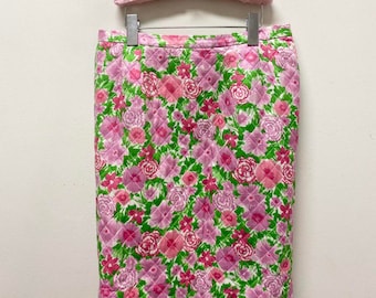 vintage quilted 60s floral silk A-line skirt size M