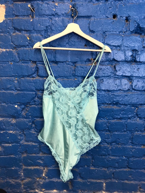 Vintage Baby Blue Lace Teddy Bodysuit M/L 