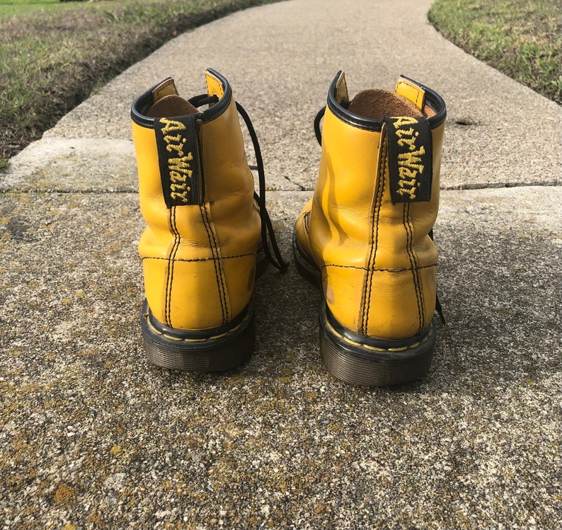 Vintage 80s 90's Yellow Dr. Martens Rare Punk Boots Made In England US8 UK 6 image 6