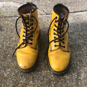 Vintage 80s 90's Yellow Dr. Martens Rare Punk Boots Made In England US8 UK 6 image 2