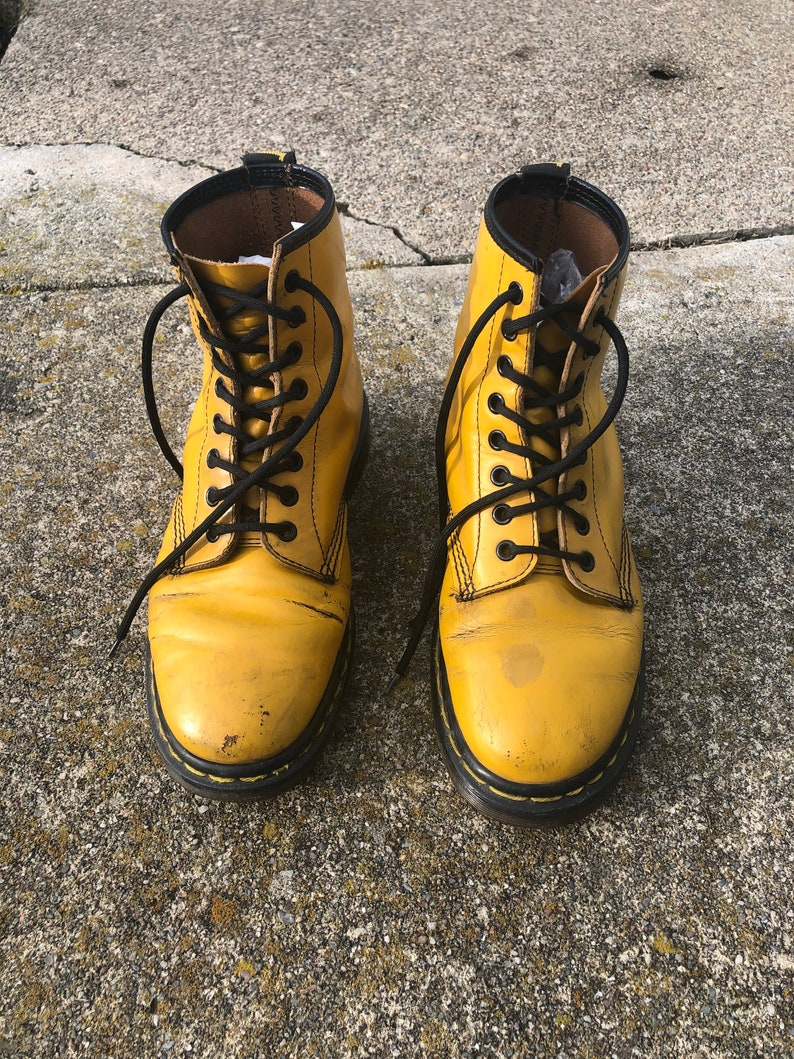 Vintage 80s 90's Yellow Dr. Martens Rare Punk Boots Made In England US8 UK 6 image 2