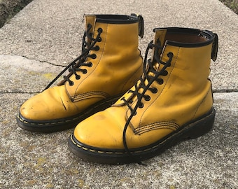 Vintage 80s 90's Yellow Dr. Martens Rare Punk Boots Made In England US8 UK 6