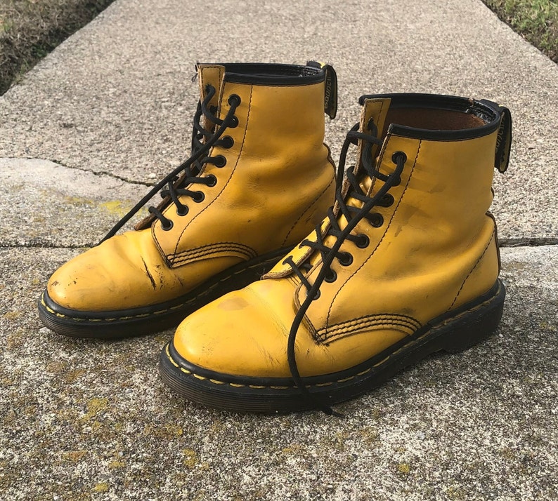 Vintage 80s 90's Yellow Dr. Martens Rare Punk Boots Made In England US8 UK 6 image 1