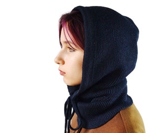 Hooded Cowl Scarf Black Balaclava Head Scarf Snood Outdoor scarf Handmade gift Hiking Hood