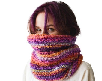 Colorful Knitted Hooded Cowl for Women Spring Chunky Warm Hooded scarf Balaclava Head Scarf Head Warmer