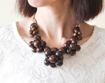 Brown wooden necklace for women Large necklace Chunky bead necklace Sustainable necklace