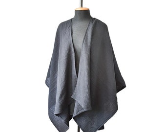 Black ruana Warm Lightweight Wrap for Women Medieval Cape Poncho Shawl Cotton Jersey Birthday gift