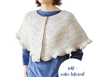 ポンチョ・ケープ Charlott Blue Cotton Knit Short Cape Crochet Cape Pattern PDF Easy Crochet Capelet Poncho Shawl