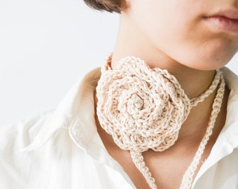 Choker with Flower Floral Choker Crochet Rose Choker Necklace Victorian Choker Bridal Choker Gothic Beige Choker Women Ties