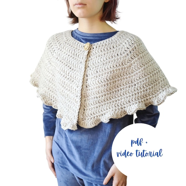 Crochet Cape Pattern PDF Easy Crochet Capelet Poncho Shawl Crochet Pattern Instant Download