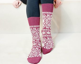 Fair Isle Wool Socks for Women Winter Socks Warm Socks Patterned Socks Christmas Gift Size US 6-9 EU 36-41