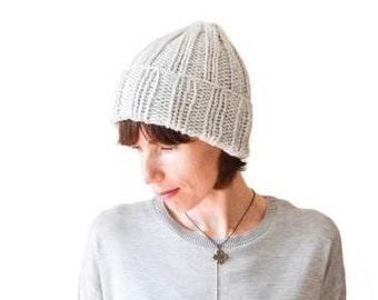 Oatmeal grey Chunky Beanie Ribbed Knitted Hat for Women Men Warm Soft Casual hat Birthday gift