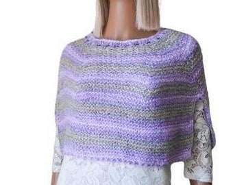 Hand knit poncho cape women Multicolored poncho Shoulder wrap Capelet Stripped Violet Cover up Birthday gift for her