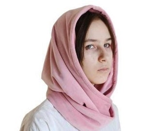 Pink hooded cowl Soft hooded scarf for woman Pink hood Medieval hood Scoodie Head scarf Birthday Day Gift for Girlfriend