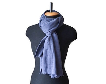 Mens scarf cotton Navy Blue neck scarf Cotton gauze scarf Soft scarf Blue gift for him Birthday gift for him