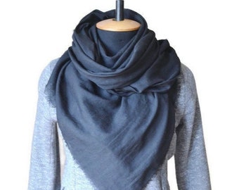 Black triangle shawl scarf wrap unisex Medieval cotton shawl XXL Cotton gauze cloth Black gift