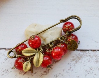 Beaded shawl brooch pin Red brooch pin I love you gifts for wife Red gift