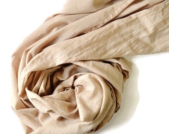 Beige Organic Cotton Shawl Wrap for women Plain Long Lightweight Scarf Eco-friendly Gift for her