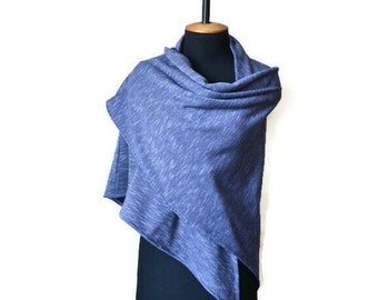 Blue chunky shawl wrap Warm fleece triangle shawl scarf Mothers Day Gift Large blue scarf Cotton blanket shawl Traveller gift