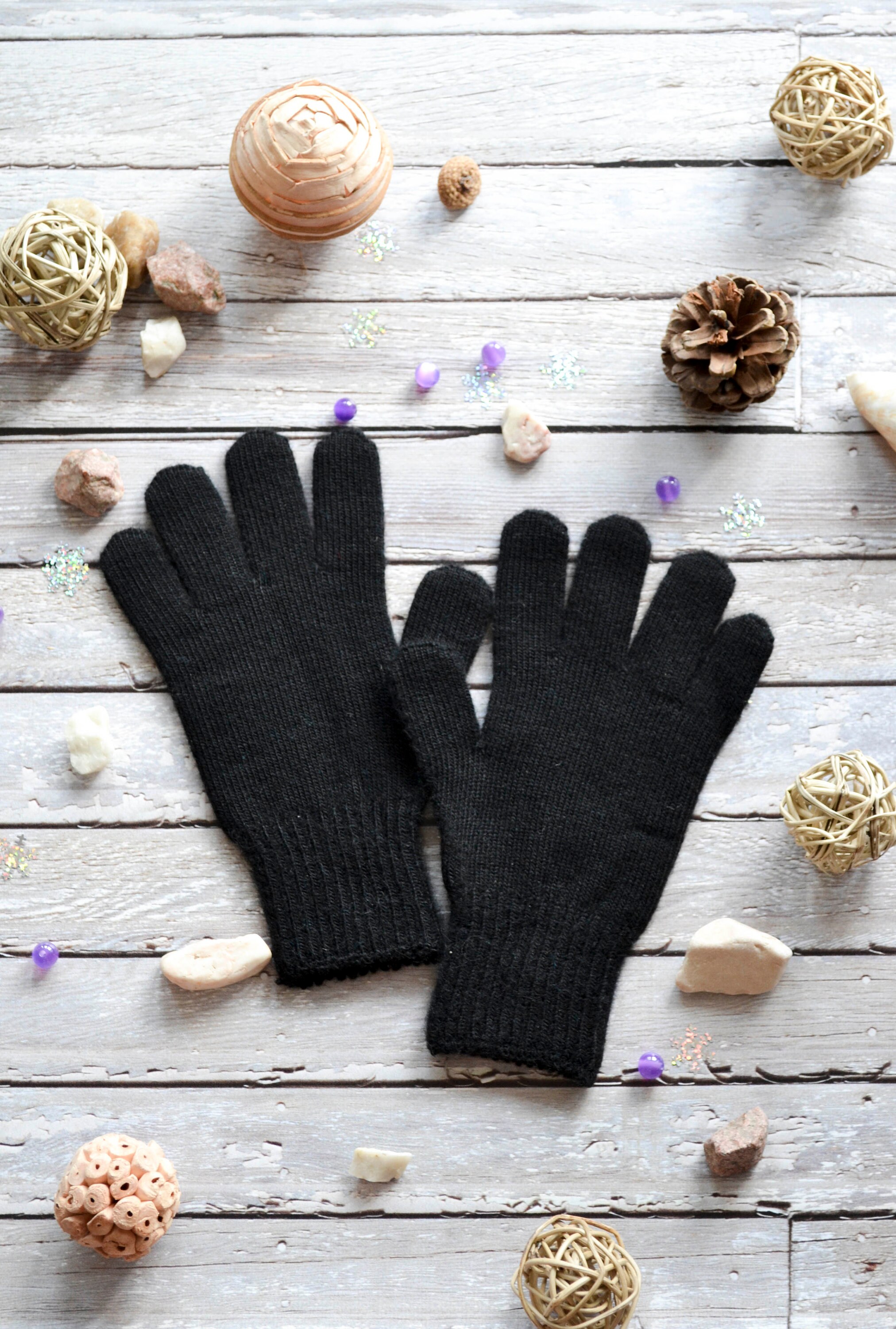 Womens black knit gloves Ladies gloves Full knitted gloves Etsy