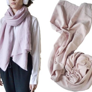 Mauve pink organic cotton gauze scarf Long scarf Women scarf Spring scarf Medium cotton muslin scarf Spring Gift for Women zdjęcie 3