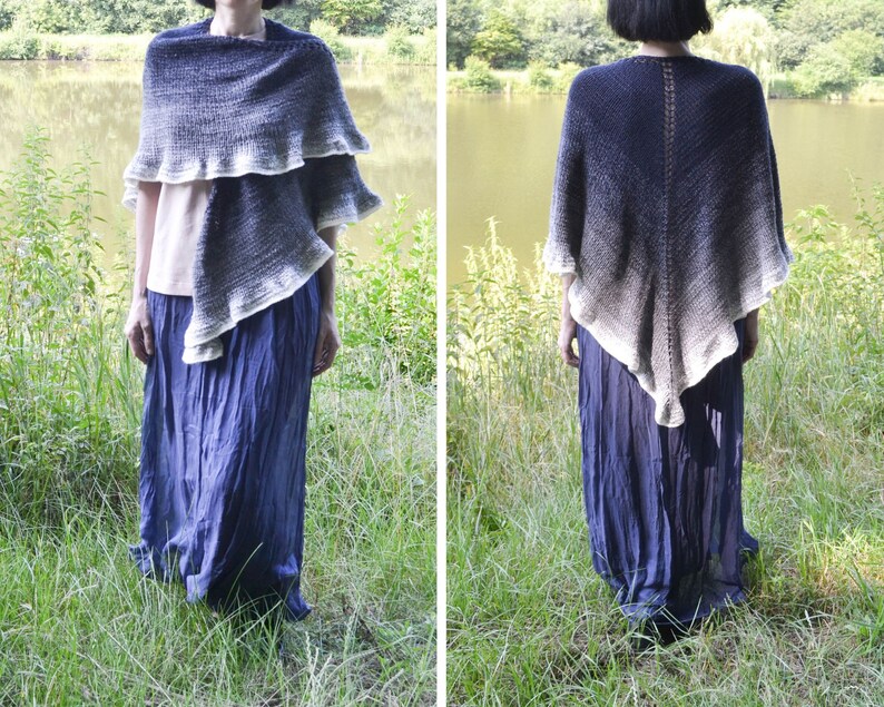Hand knit Shawl Triangle Shawl for Women Lady Shoulder Wrap Black Grey Shawl Cozy Shawl Gift Merino Wool Shawl image 5