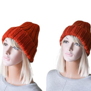 winter hat women knitted hat warm double brim beanie outdoors gift birthday gifts for wife womens hats knit hat 5-rust orange