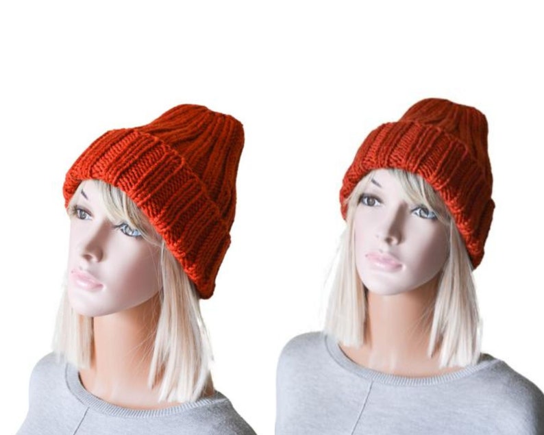 winter hat women knitted hat warm double brim beanie outdoors gift birthday gifts for wife womens hats knit hat 5-rust orange