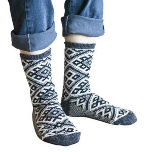 Handknit wool socks black Therapeutic socks Chunky bed socks Plus size 9-12 socks Christmas socks Warm Gift for him image 5