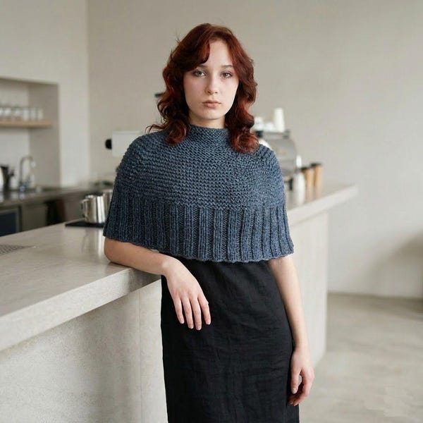 Warm Knit Poncho Capelet, Soft Wool Blend Shoulder Wrap, Elegant Everyday Wear