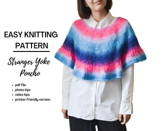Easy Knitting Pattern: Women's Mohair Yoke Poncho (PDF Download)