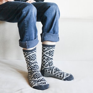 Handknit wool socks black Therapeutic socks Chunky bed socks Plus size 9-12 socks Christmas socks Warm Gift for him image 6