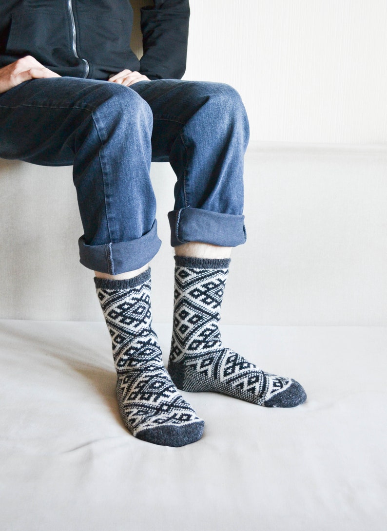 Handknit wool socks black Therapeutic socks Chunky bed socks Plus size 9-12 socks Christmas socks Warm Gift for him image 6