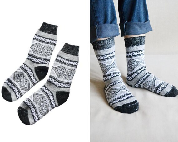 Wool Handmade Winter SOCKS 4-5T Knitted Soft Warm Natural Toddler Kids Christmas