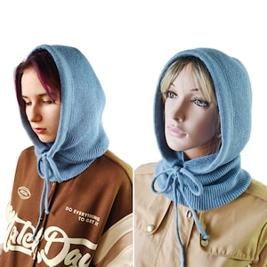 Warm Hooded cowl for Women balaclava Neck Warmer Winter warm hood Black Hooded scarf Cnunky hood HOODED COWL BLUE