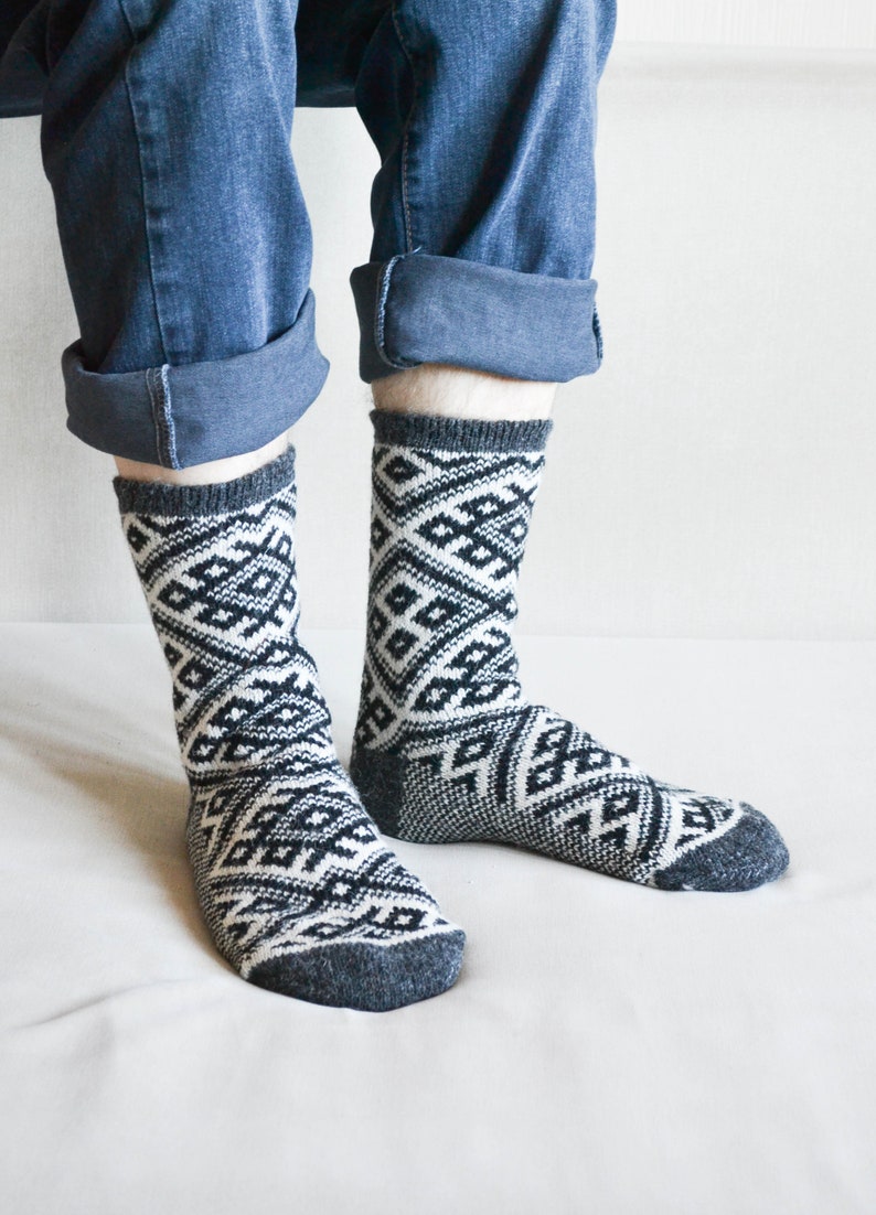 Handknit wool socks black Therapeutic socks Chunky bed socks Plus size 9-12 socks Christmas socks Warm Gift for him image 10