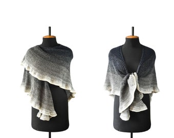 Black Grey Hand Knitted Shawl Wrap for Women Evening Shawl Large Triangle Shawl Celtic Shawl Merino wool Gift Shawl for Lady