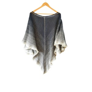 Hand knit Shawl Triangle Shawl for Women Lady Shoulder Wrap Black Grey Shawl Cozy Shawl Gift Merino Wool Shawl image 3